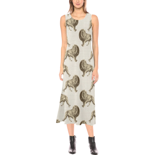Linen Lion Animal Print Phaedra Sleeveless Open Fork Long Dress (Model D08)