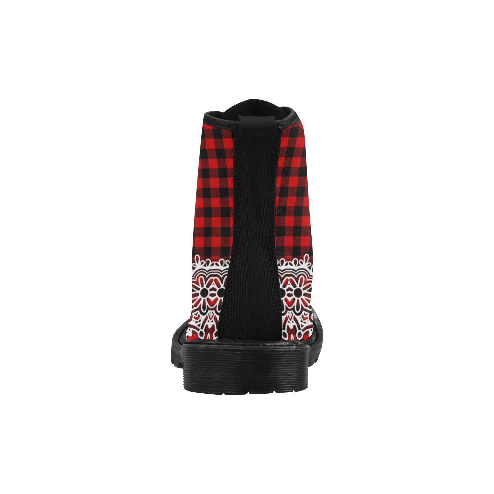 Buffalo Plaid, Denim And Lace Martin Boots for Women (Black) (Model 1203H)