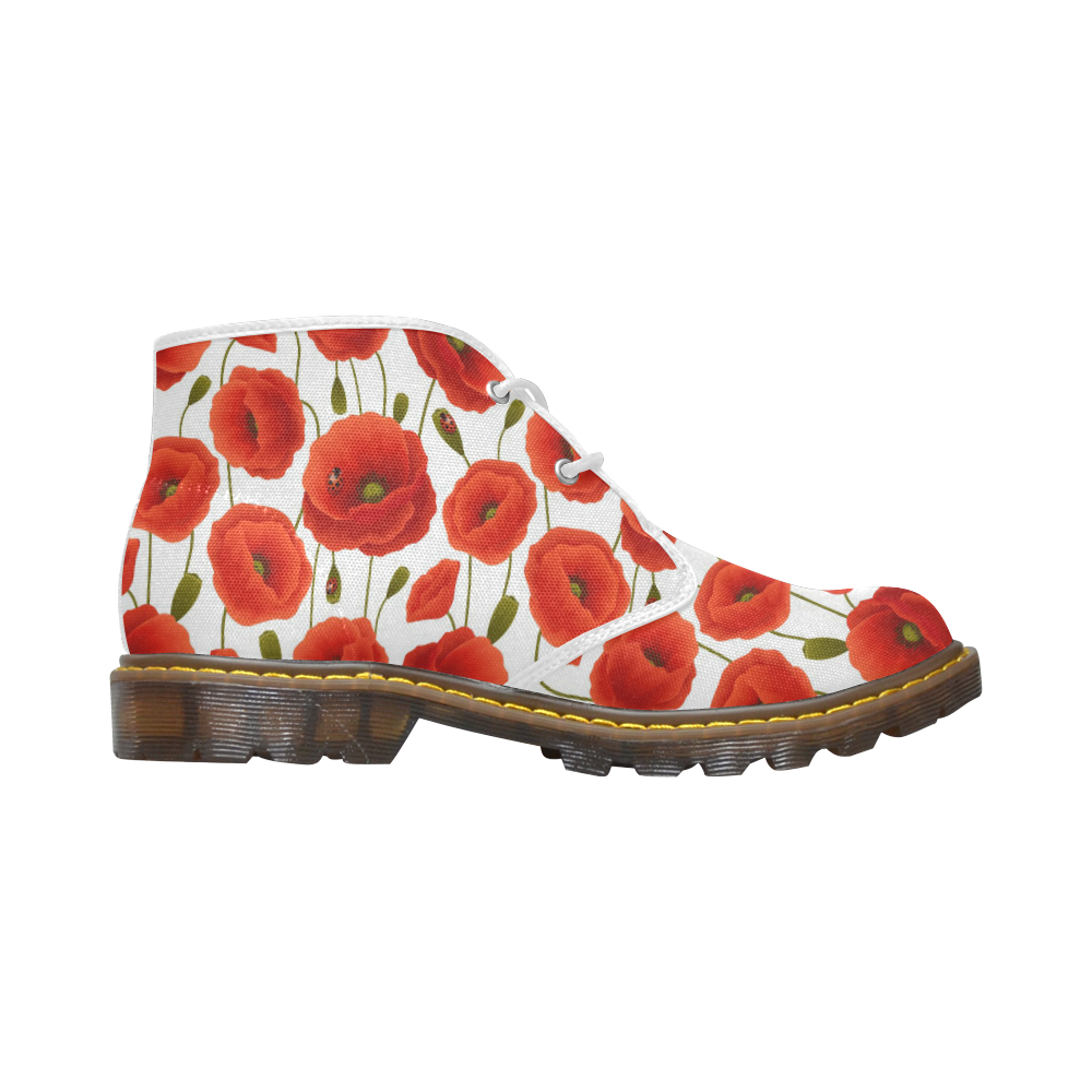 Poppy Pattern Women's Canvas Chukka Boots/Large Size (Model 2402-1)