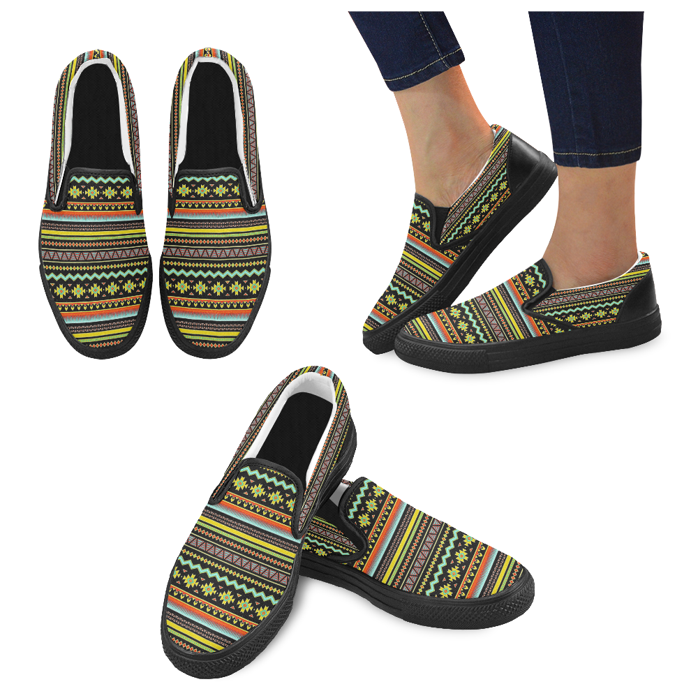 bright tribal Women's Unusual Slip-on Canvas Shoes (Model 019)