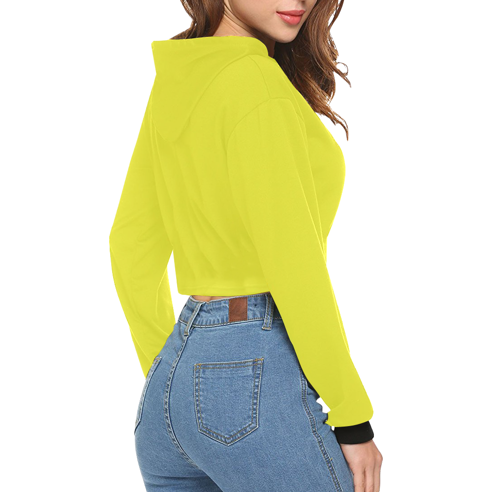 color maximum yellow All Over Print Crop Hoodie for Women (Model H22)