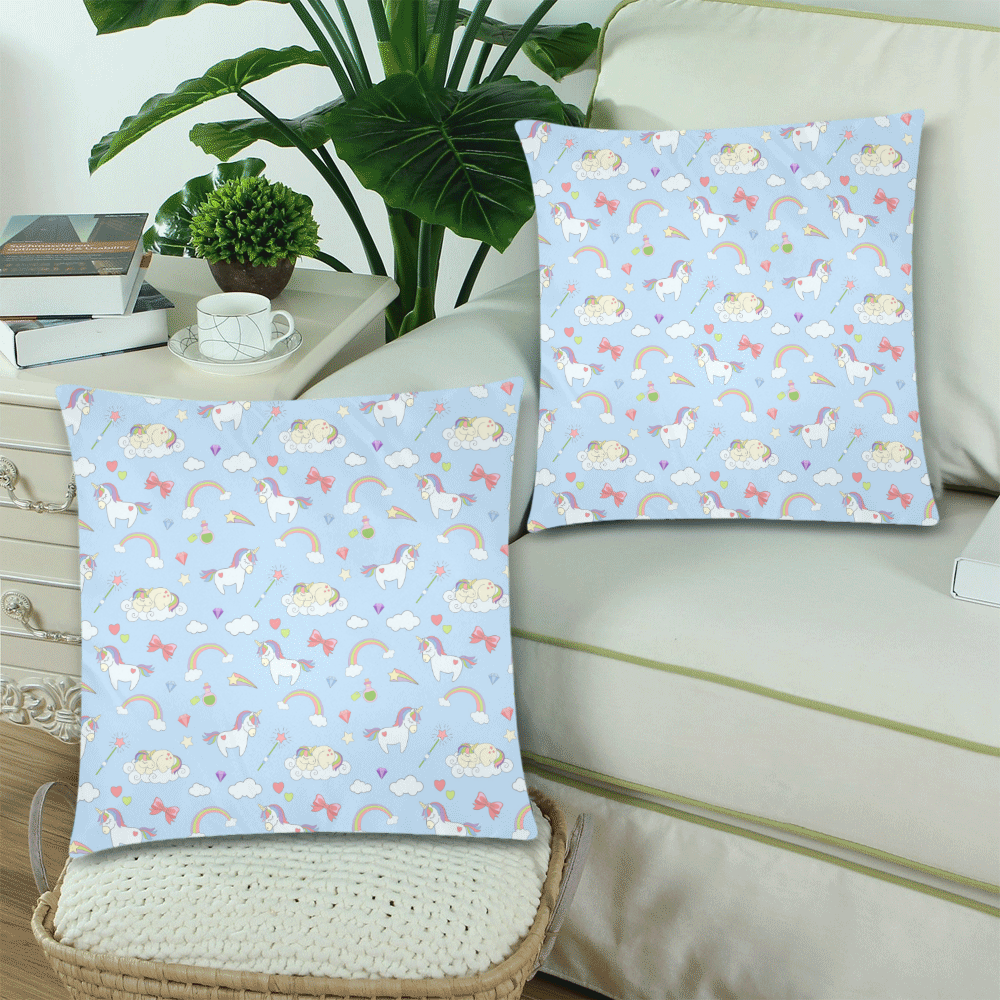 Rainbow Unicorn Custom Zippered Pillow Cases 18"x 18" (Twin Sides) (Set of 2)