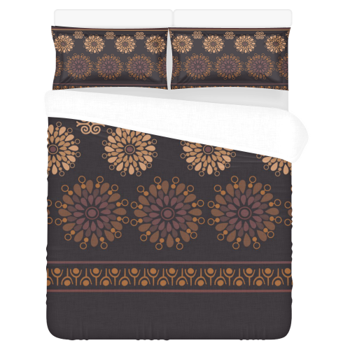 Ethnic Bohemian Brown and Tan 3-Piece Bedding Set