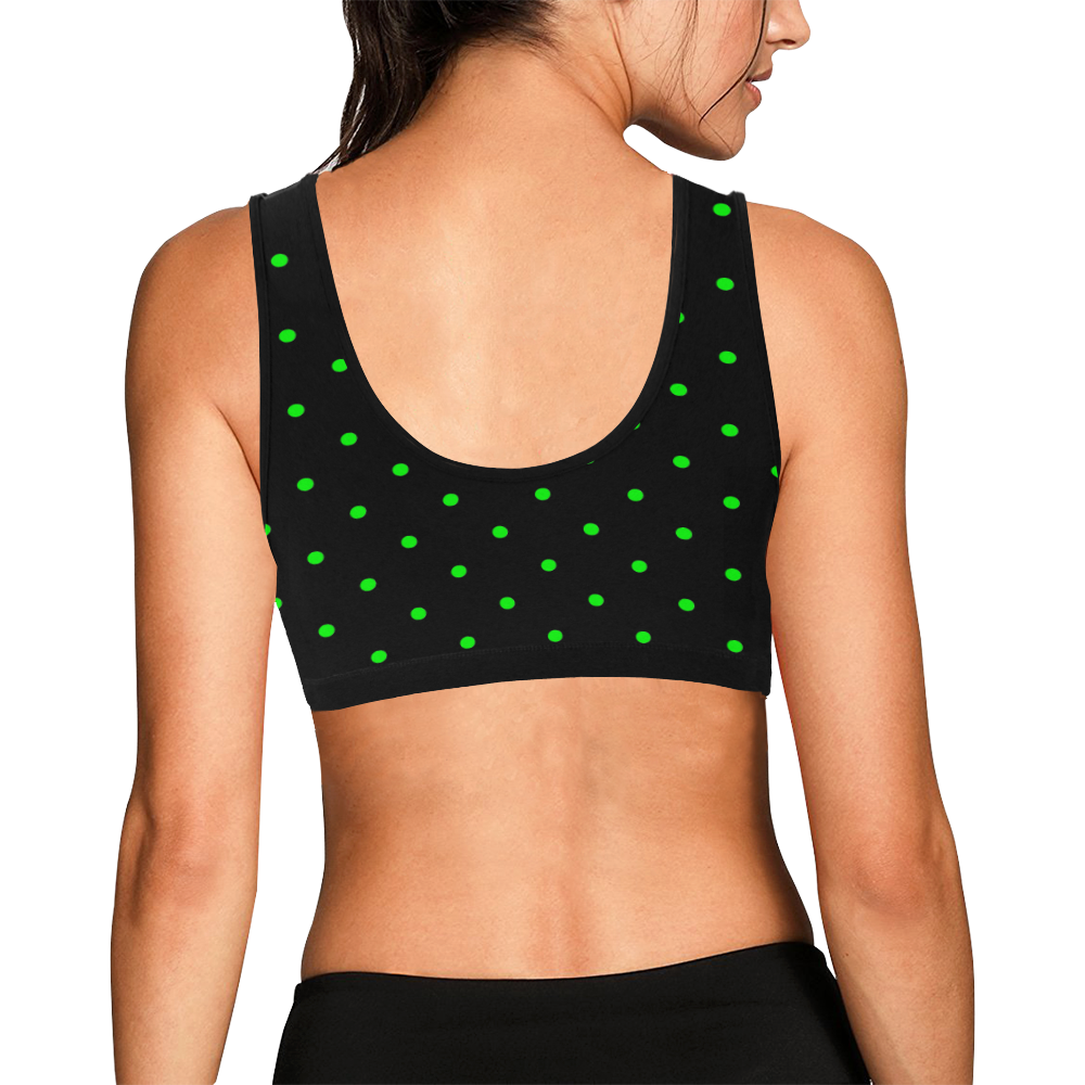 Green Polka Dots on Black Women's All Over Print Sports Bra (Model T52)