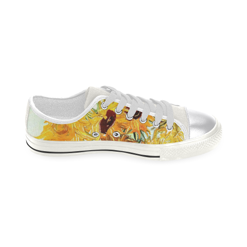 Vangough Sunflower White Canvas Women's Shoes/Large Size (Model 018)