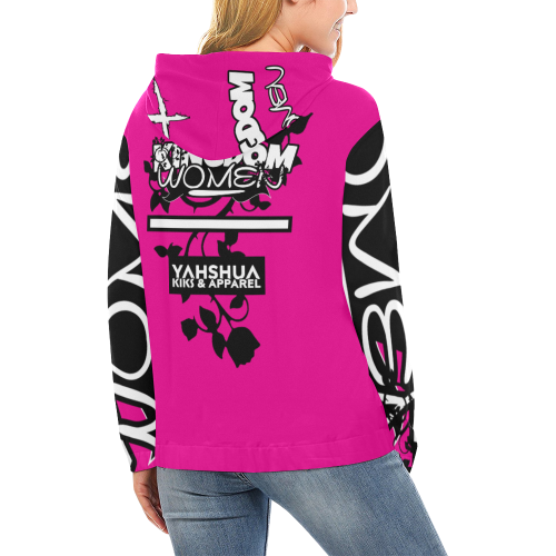 Neon Pink All Over Print Hoodie for Women (USA Size) (Model H13)