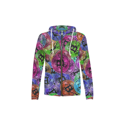 BITCOIN 2 All Over Print Full Zip Hoodie for Kid (Model H14)