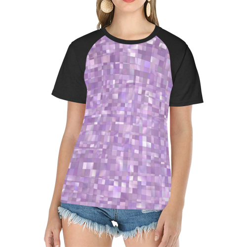 Violet, Purple Pearl, Mosaic Glitch Women's Raglan T-Shirt/Front Printing (Model T62)