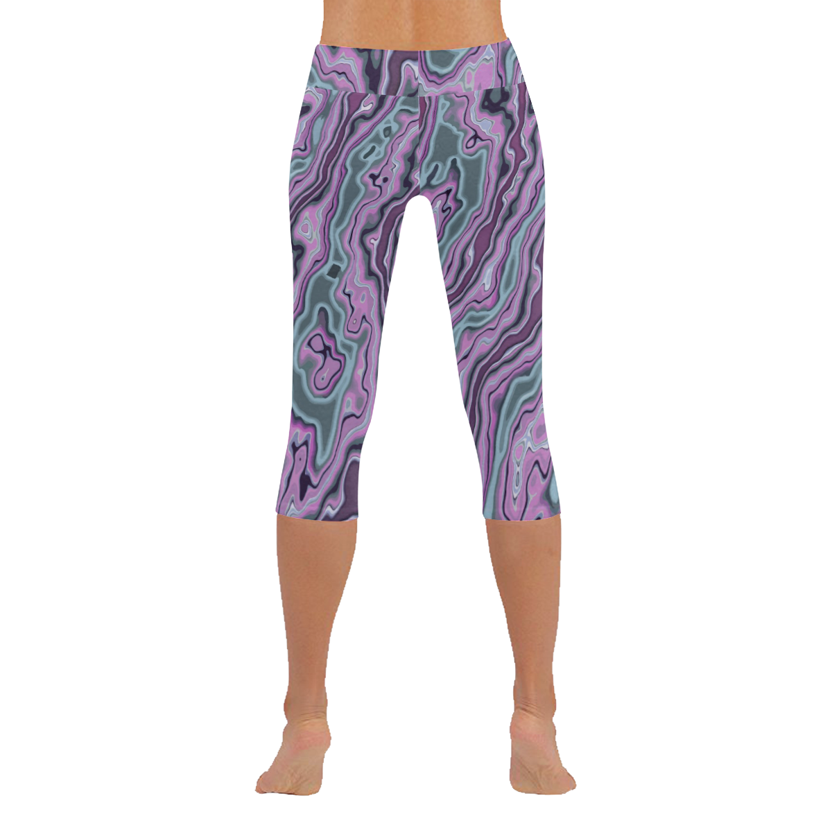 Purple marble Women's Low Rise Capri Leggings (Invisible Stitch) (Model L08)