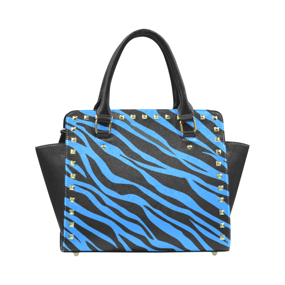 Cobalt Blue Zebra Stripes Rivet Shoulder Handbag (Model 1645)