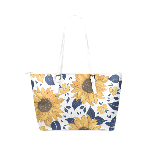 Sunflowers White Tote Purse Bag Leather Tote Bag/Small (Model 1651)