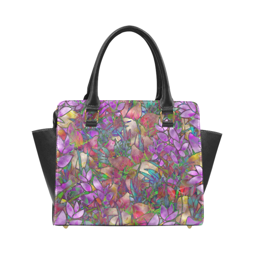 Floral Abstract Stained Glass G175 Rivet Shoulder Handbag (Model 1645)