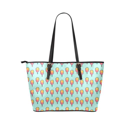 cotton candy pattern aqua 3d Leather Tote Bag/Large (Model 1651)