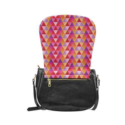 Triangle Pattern - Red Purple Pink Orange Yellow Classic Saddle Bag/Large (Model 1648)