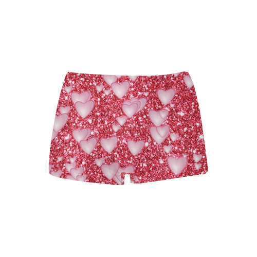 Hearts on Sparkling glitter print, red Women's All Over Print Boyshort Panties (Model L31)