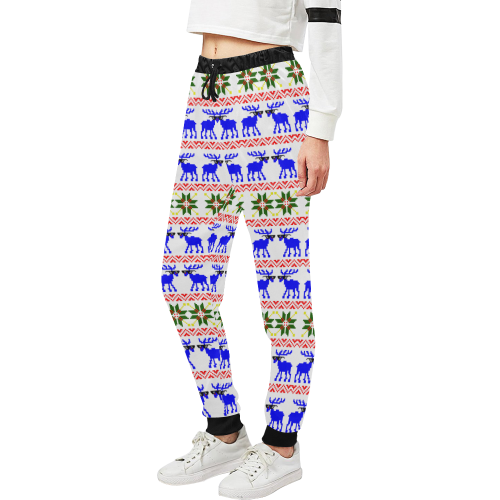 Christmas Ugly Sweater 'Deal With It' Reindeer White Unisex All Over Print Sweatpants (Model L11)