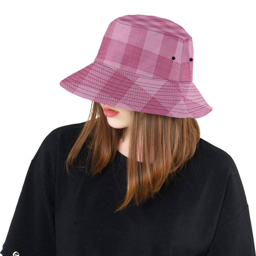 Rose Pink Plaid All Over Print Bucket Hat