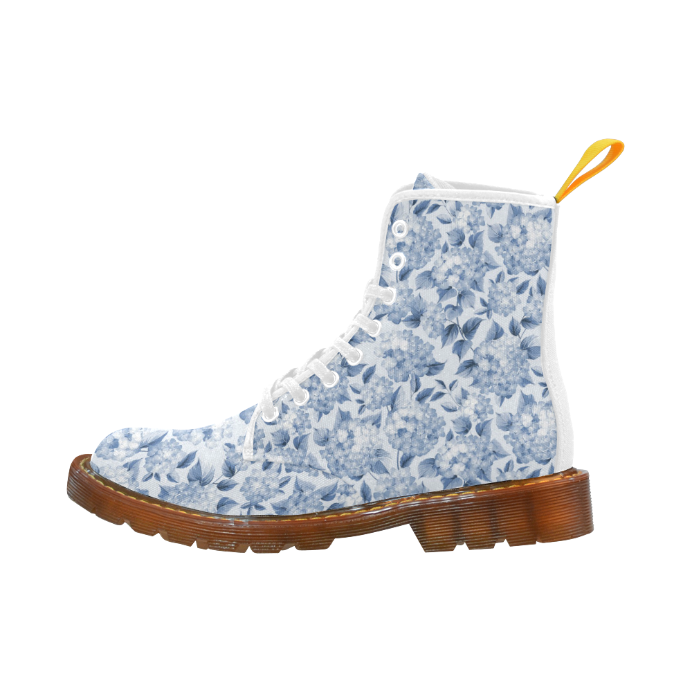 Blue and White Floral Pattern Martin Boots For Women Model 1203H