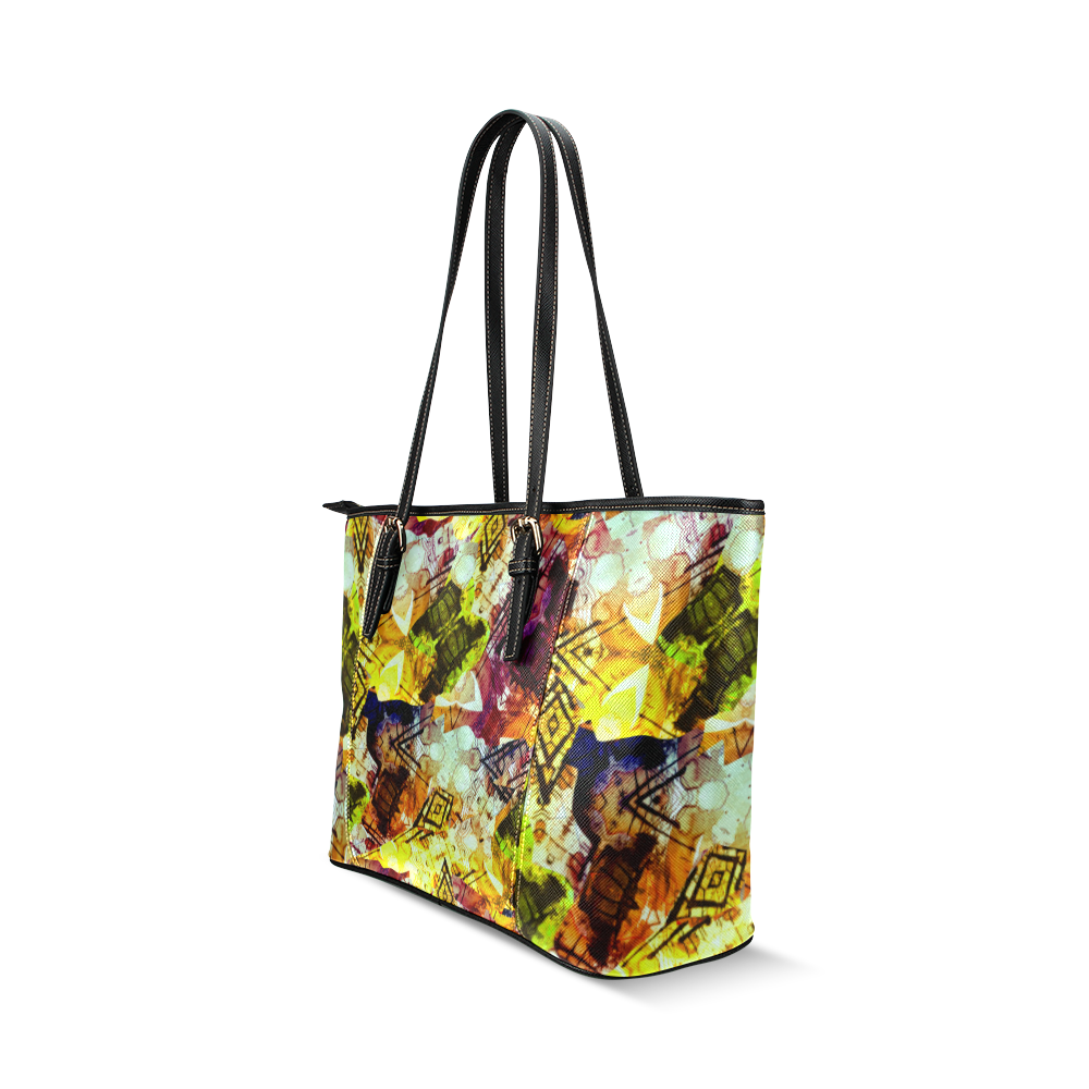 Graffiti Style - Markings on Watercolors Leather Tote Bag/Large (Model 1640)
