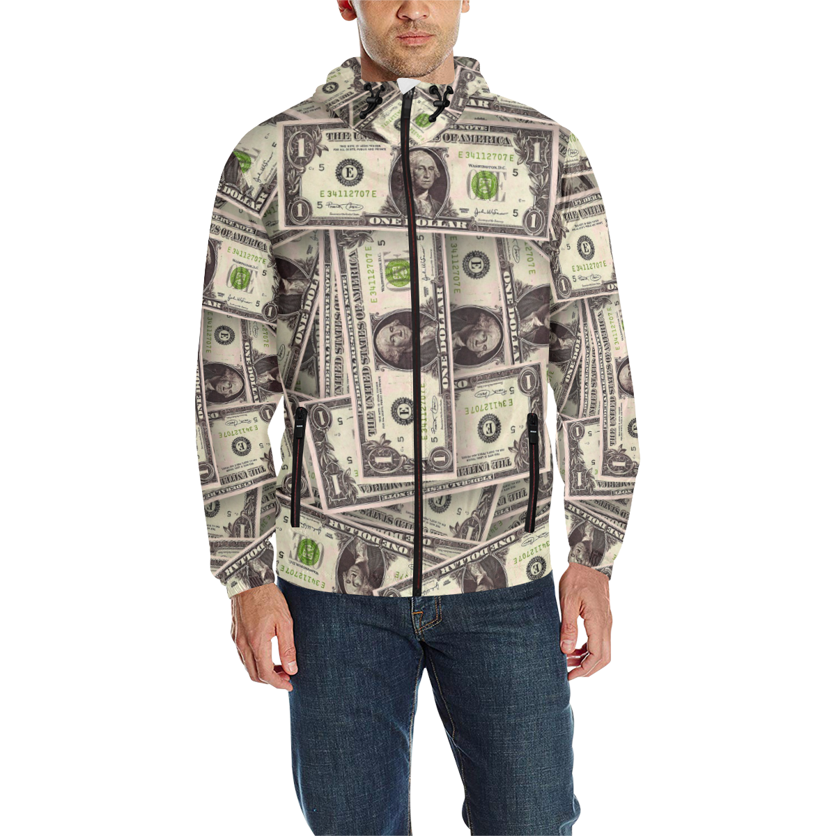 DOLLARS 3 All Over Print Quilted Windbreaker for Men (Model H35)