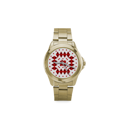 Black and Red Playing Card Shapes on White Custom Gilt Watch(Model 101)
