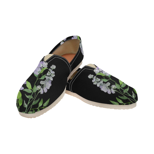 Purple tiny flower with shadow - floral watercolor Women's Classic Canvas Slip-On (Model 1206)
