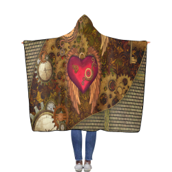 Steampunk, heart with wings Flannel Hooded Blanket 56''x80''