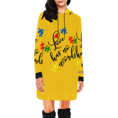 Fairlings Delight's Autism- Love has no words Women's Hoodie 53086E6 All Over Print Hoodie Mini Dress (Model H27)