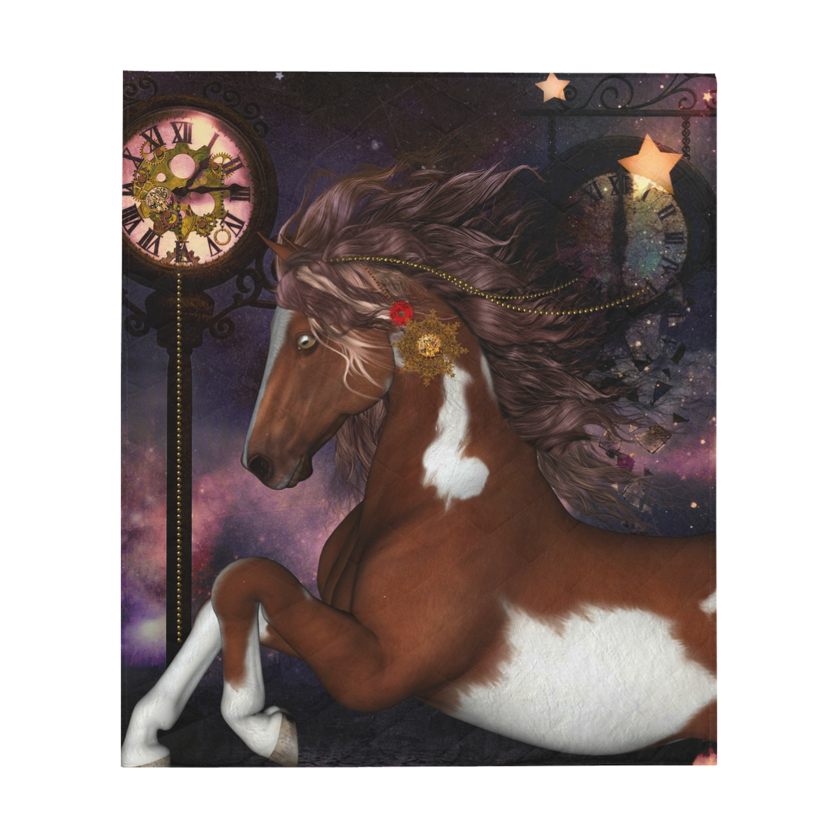 Awesome steampunk horse with clocks gears Quilt 60"x70"