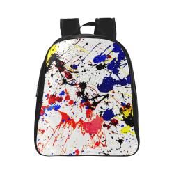 Blue & Red Paint Splatter (Black) School Backpack (Model 1601)(Small)