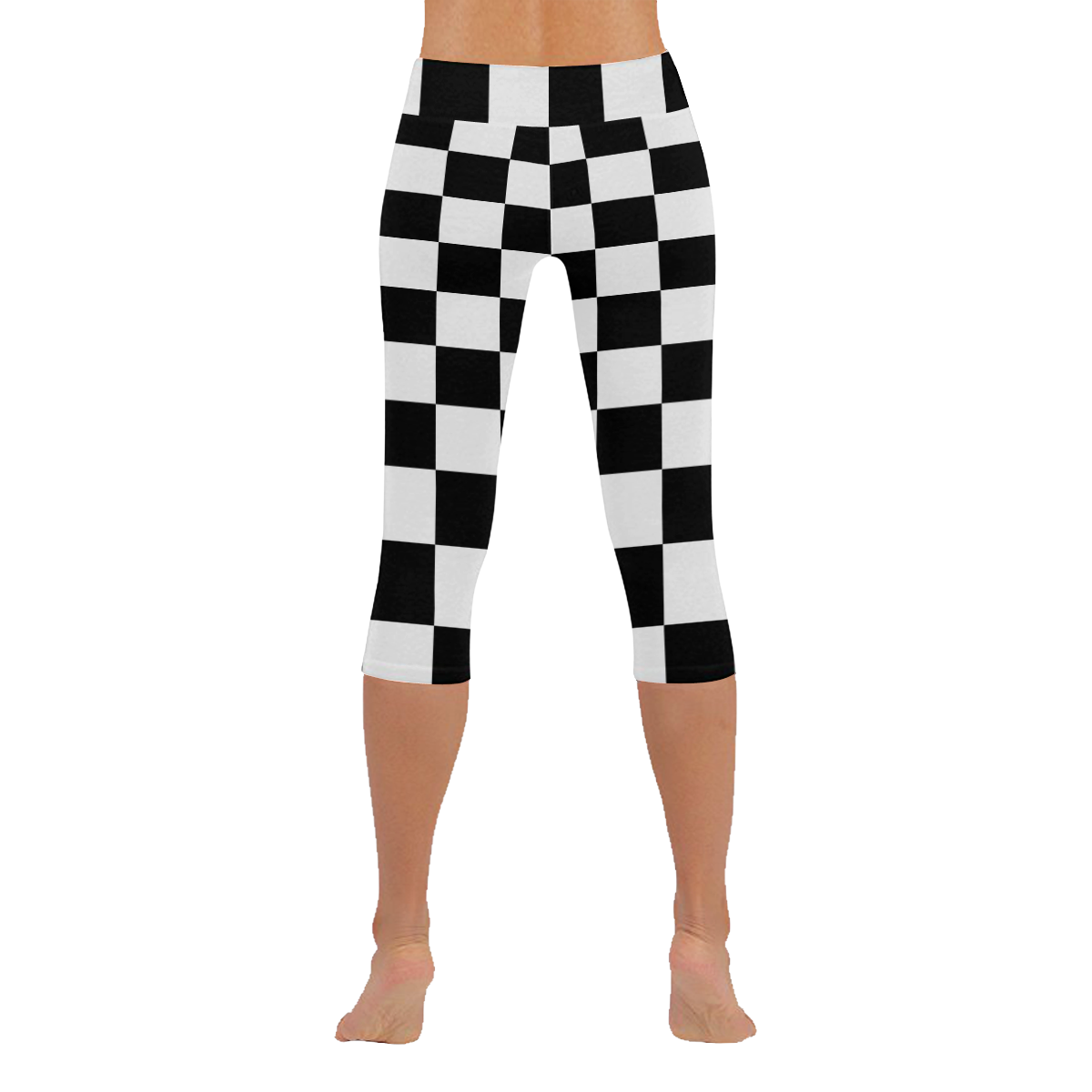 Black White Checkers Women's Low Rise Capri Leggings (Invisible Stitch) (Model L08)
