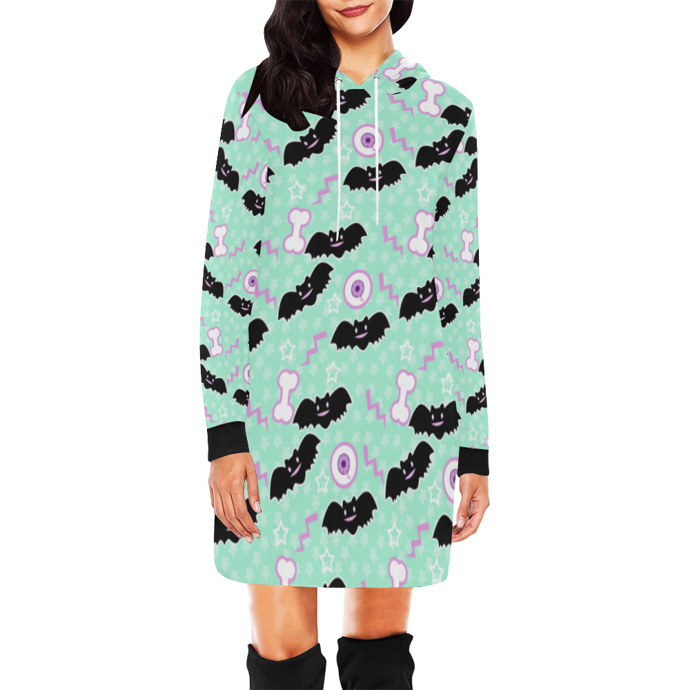 creepycute (mint) All Over Print Hoodie Mini Dress (Model H27)