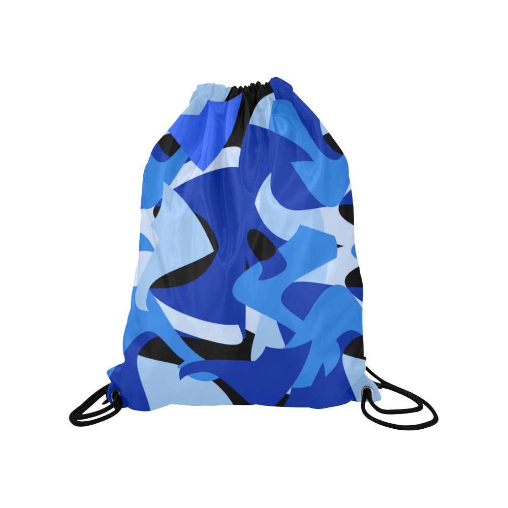 Camouflage Abstract Blue and Black Medium Drawstring Bag Model 1604 (Twin Sides) 13.8"(W) * 18.1"(H)