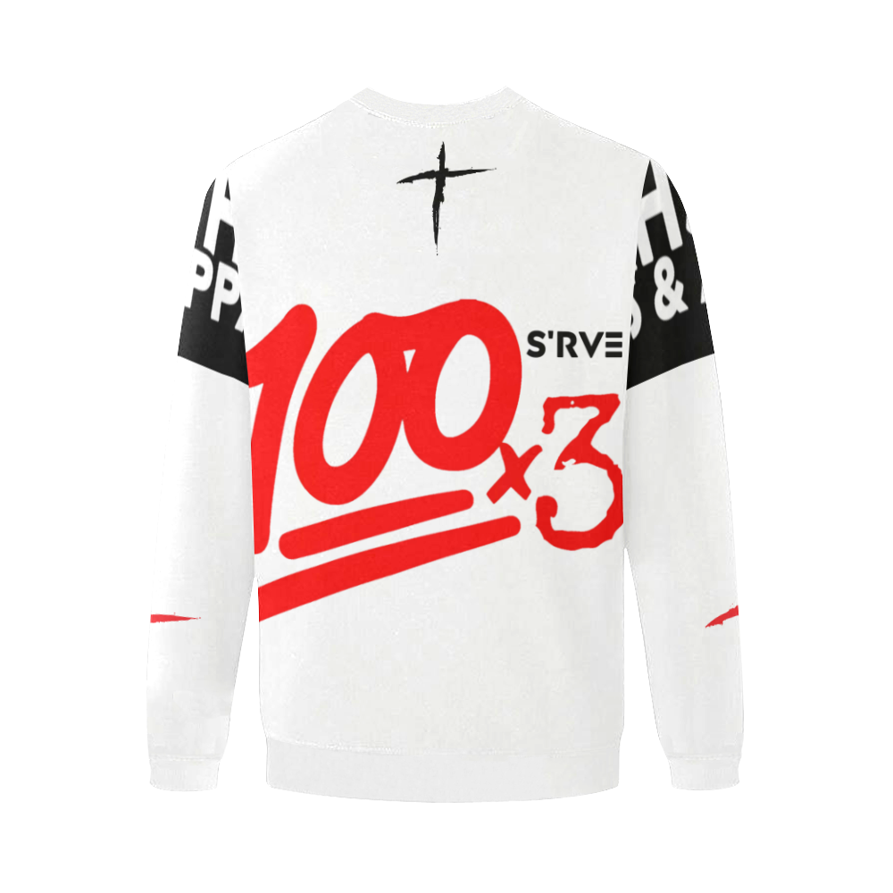 100x3 (White) Men's Oversized Fleece Crew Sweatshirt/Large Size(Model H18)