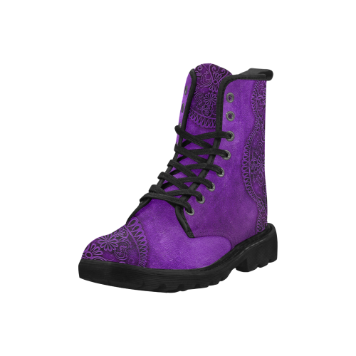 Distressed Leather And Lace Grape (Purple) Martin Boots for Women (Black) (Model 1203H)
