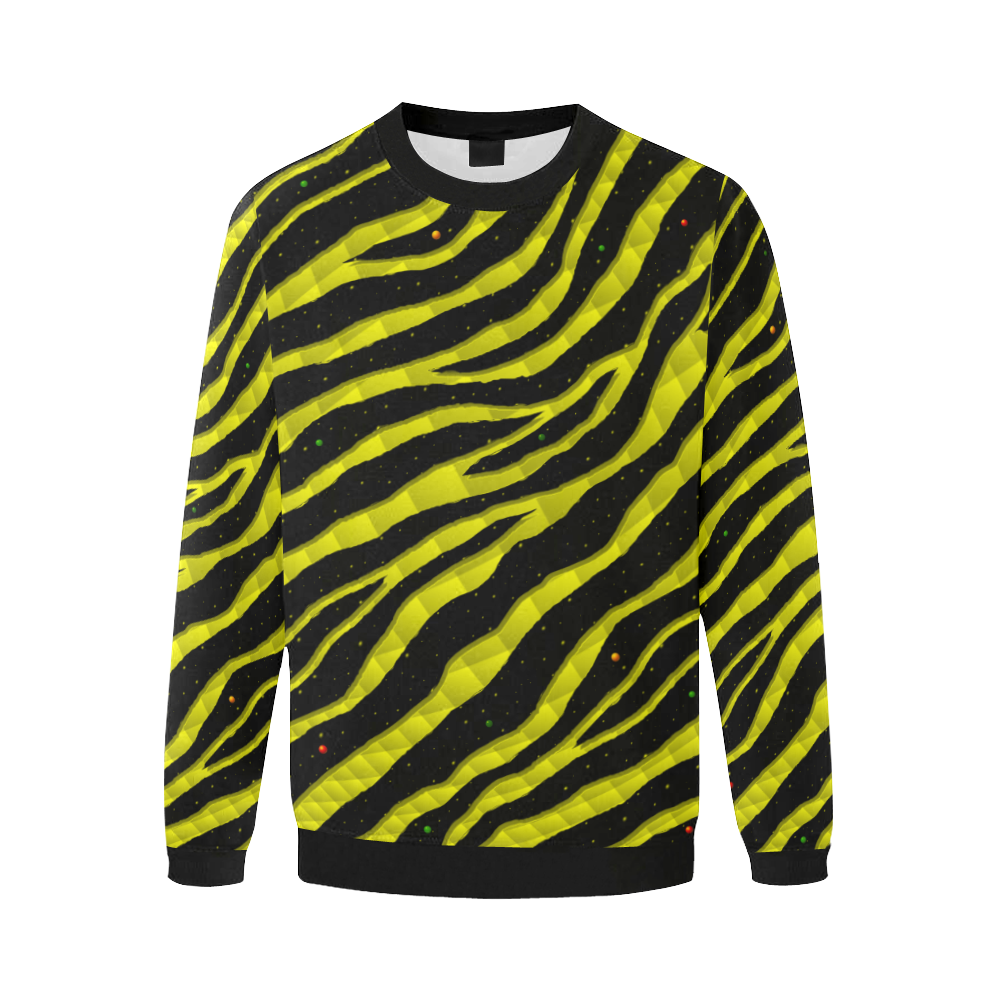 Ripped SpaceTime Stripes - Yellow Men's Oversized Fleece Crew Sweatshirt/Large Size(Model H18)