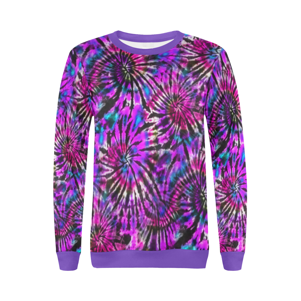 Purple Tie Dye Madness All Over Print Crewneck Sweatshirt for Women (Model H18)