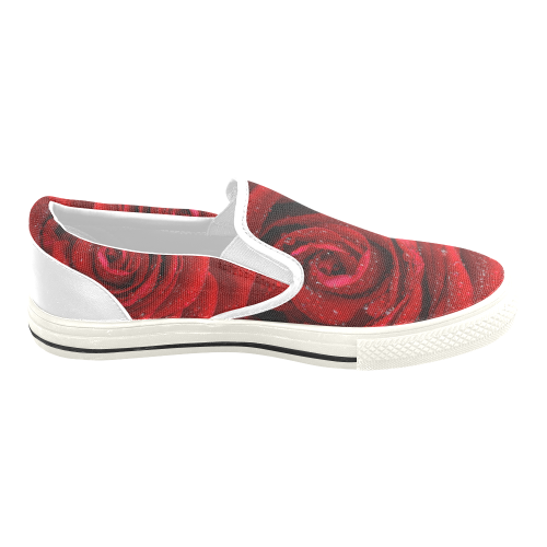 Red rosa Women's Slip-on Canvas Shoes/Large Size (Model 019)