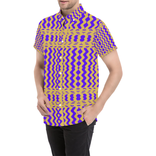 Purple Yellow Modern  Waves Lines Men's All Over Print Short Sleeve Shirt/Large Size (Model T53)