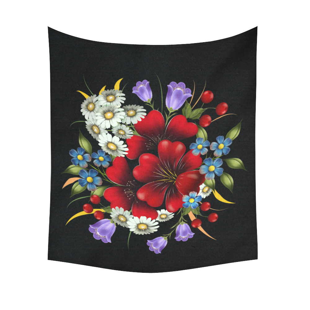 Bouquet Of Flowers Cotton Linen Wall Tapestry 51"x 60"