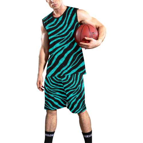 Ripped SpaceTime Stripes - Cyan All Over Print Basketball Uniform