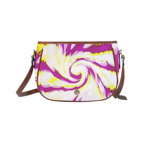 Pink Yellow Tie Dye Swirl Abstract Saddle Bag/Large (Model 1649)