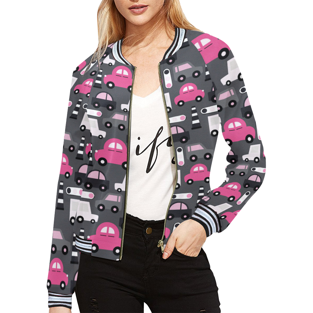 pink toy cars All Over Print Bomber Jacket for Women (Model H21)