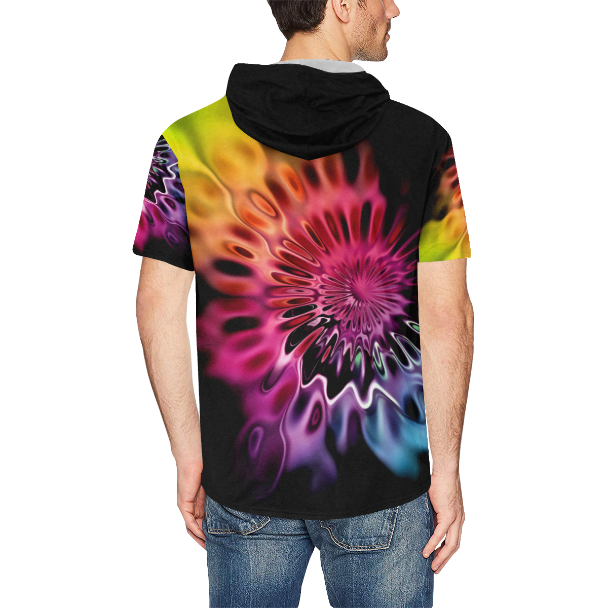 Magic Flower Flames Fractal - Psychedelic Colors All Over Print Short Sleeve Hoodie for Men (Model H32)