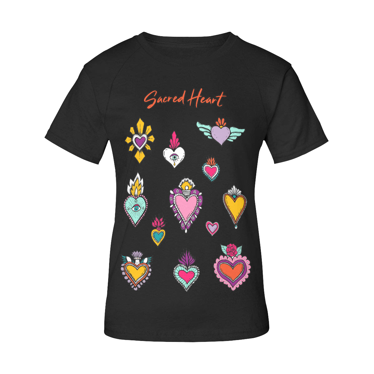 SACRED HEART - EX VOTO - Multicolor Women's Raglan T-Shirt/Front Printing (Model T62)