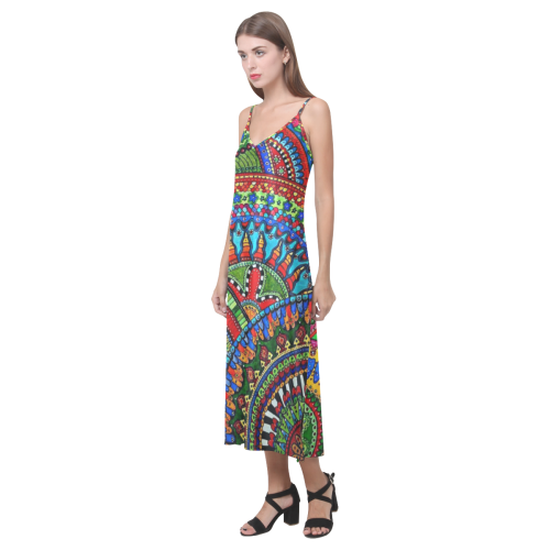 Designed by Sibrina Creations Print V-Neck Open Fork Long Dress(Model D18)