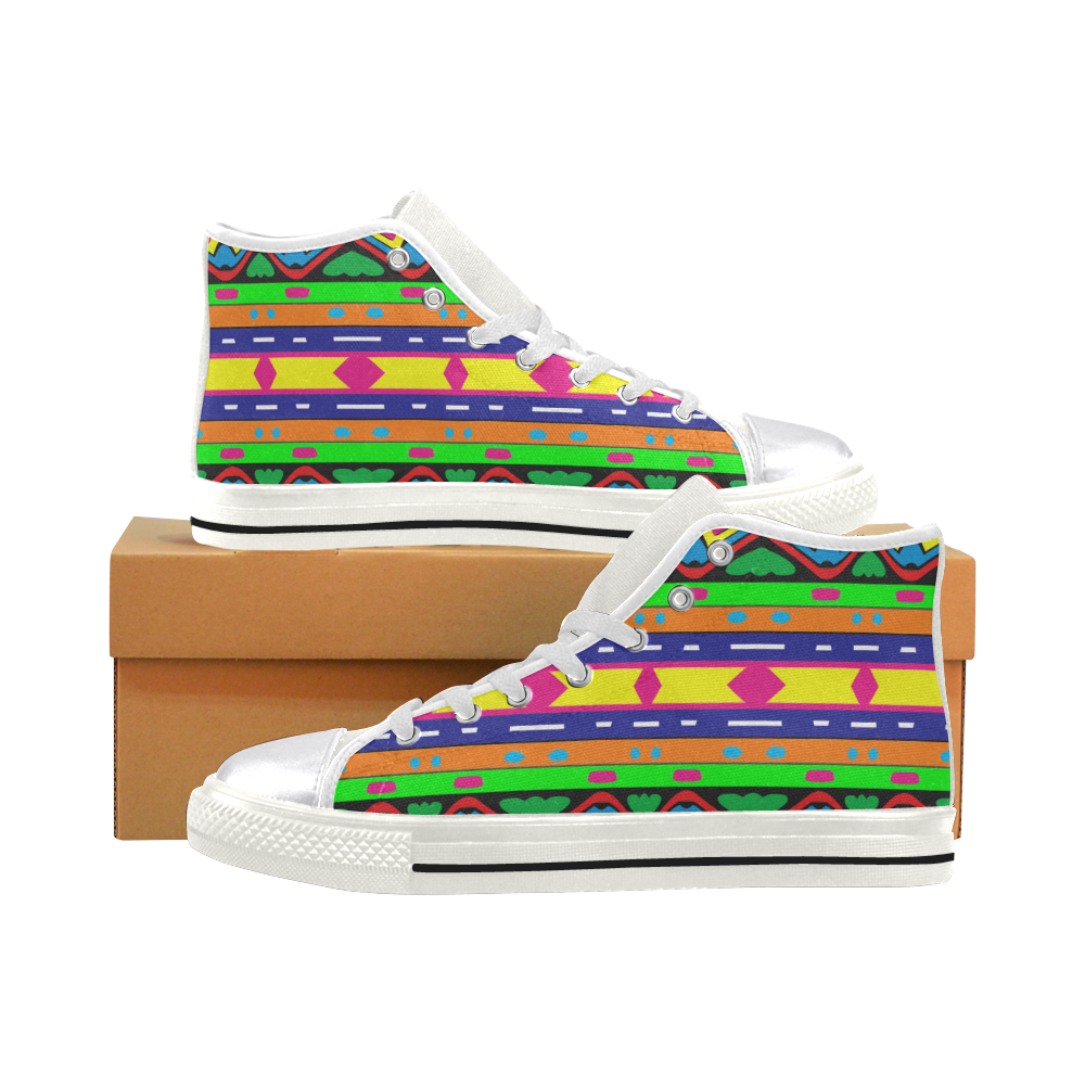 Distorted colorful shapes and stripes Women's Classic High Top Canvas Shoes (Model 017)