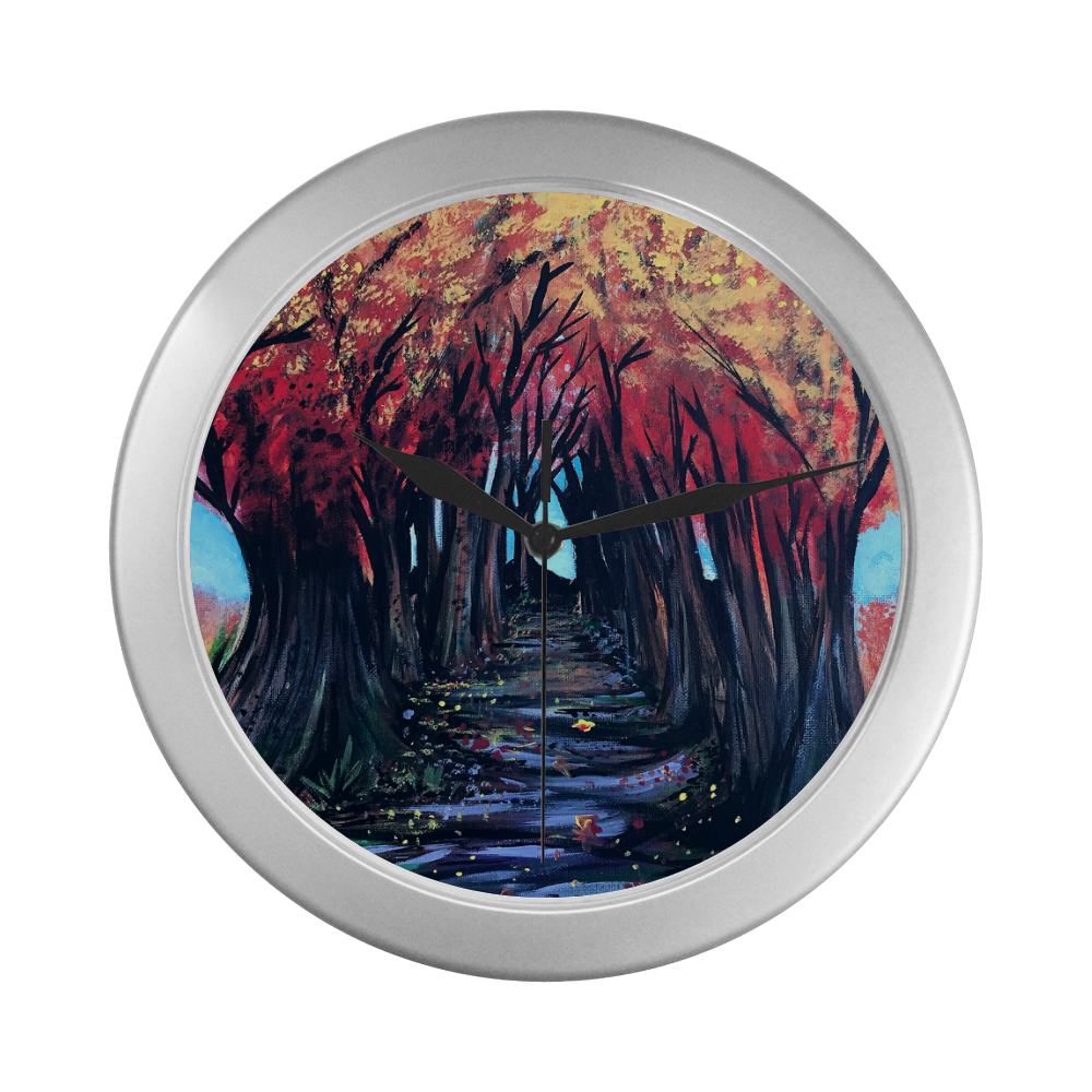 Autumn Day Silver Color Wall Clock