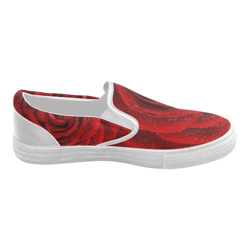 Red rosa Women's Slip-on Canvas Shoes (Model 019)