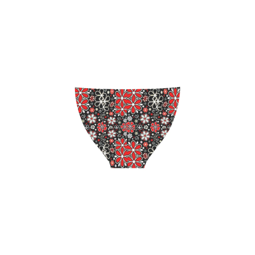retro red and white flowers on black bikini swimsuit Custom Bikini Swimsuit (Model S01)